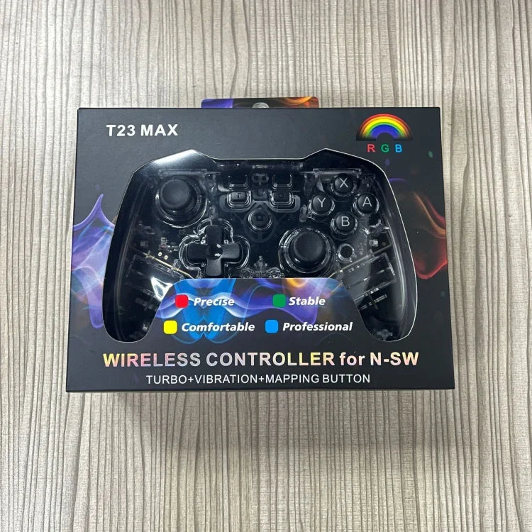 Manette sans fil Bluetooth pour Switch Pro avec fonction de réveil par LED, transparente avec LED