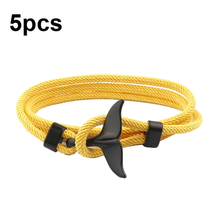 5 bracelets en corde tressée queue de baleine à double boucle réglable, 5 bleu clair, 5 beiges, 5 roses, 5 jaunes, 5 lie de vin, 5 bleu marine, 5 kakis, 5 rouges, 5 noirs