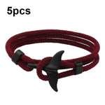 5 bracelets en corde tressée queue de baleine à double boucle réglable, 5 bleu clair, 5 beiges, 5 roses, 5 jaunes, 5 lie de vin, 5 bleu marine, 5 kakis, 5 rouges, 5 noirs