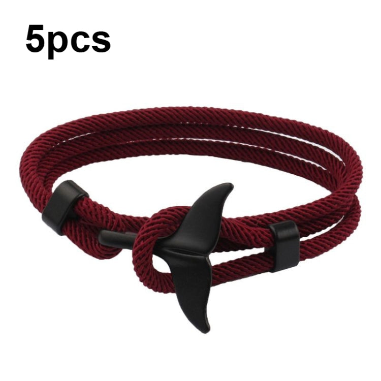 5 bracelets en corde tressée queue de baleine à double boucle réglable, 5 bleu clair, 5 beiges, 5 roses, 5 jaunes, 5 lie de vin, 5 bleu marine, 5 kakis, 5 rouges, 5 noirs