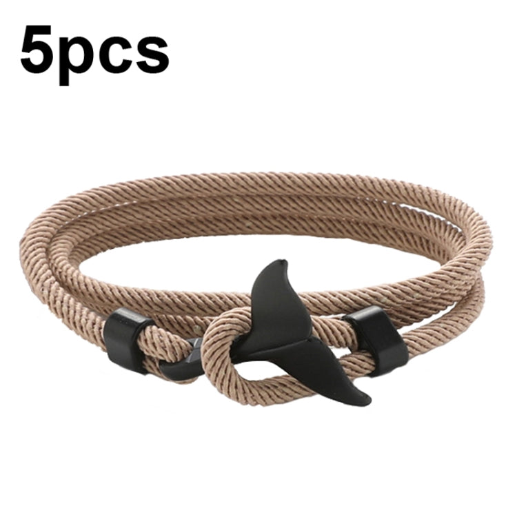 5 bracelets en corde tressée queue de baleine à double boucle réglable, 5 bleu clair, 5 beiges, 5 roses, 5 jaunes, 5 lie de vin, 5 bleu marine, 5 kakis, 5 rouges, 5 noirs