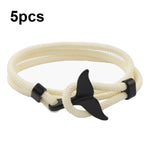 5 bracelets en corde tressée queue de baleine à double boucle réglable, 5 bleu clair, 5 beiges, 5 roses, 5 jaunes, 5 lie de vin, 5 bleu marine, 5 kakis, 5 rouges, 5 noirs