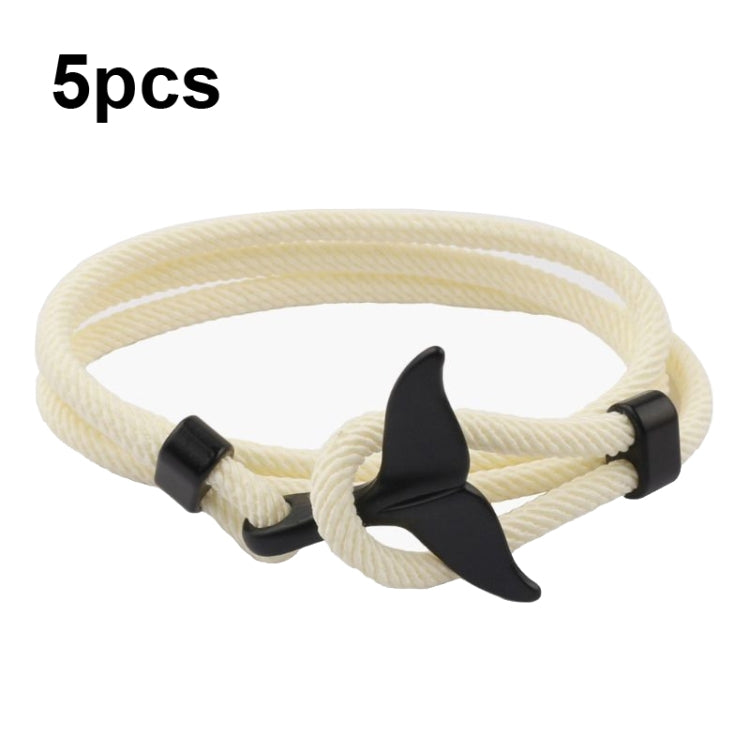 5 bracelets en corde tressée queue de baleine à double boucle réglable, 5 bleu clair, 5 beiges, 5 roses, 5 jaunes, 5 lie de vin, 5 bleu marine, 5 kakis, 5 rouges, 5 noirs