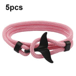 5 bracelets en corde tressée queue de baleine à double boucle réglable, 5 bleu clair, 5 beiges, 5 roses, 5 jaunes, 5 lie de vin, 5 bleu marine, 5 kakis, 5 rouges, 5 noirs