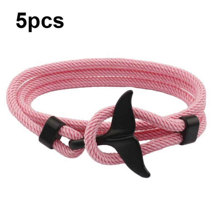 5 bracelets en corde tressée queue de baleine à double boucle réglable, 5 bleu clair, 5 beiges, 5 roses, 5 jaunes, 5 lie de vin, 5 bleu marine, 5 kakis, 5 rouges, 5 noirs