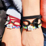 5 bracelets en corde tressée queue de baleine à double boucle réglable, 5 bleu clair, 5 beiges, 5 roses, 5 jaunes, 5 lie de vin, 5 bleu marine, 5 kakis, 5 rouges, 5 noirs