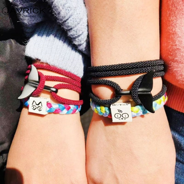5 bracelets en corde tressée queue de baleine à double boucle réglable, 5 bleu clair, 5 beiges, 5 roses, 5 jaunes, 5 lie de vin, 5 bleu marine, 5 kakis, 5 rouges, 5 noirs