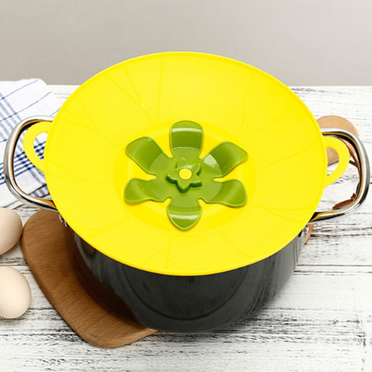 Couvercle de casserole anti-déversement en silicone en forme de fleur, couvercle de casserole rotatif, gadget de cuisine, taille : 23cm Jaune