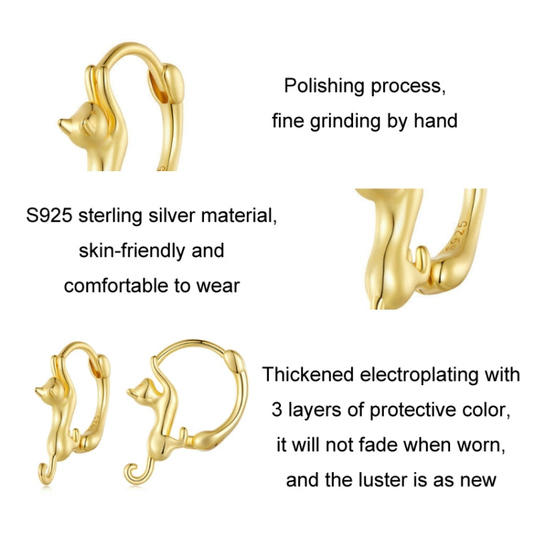 Boucles d'oreilles extensibles chat en argent sterling S925 et diamant, Taille :, Petit plaqué platine, Grand plaqué platine, Grand plaqué or, Grand plaqué or noir, Grand plaqué or rose
