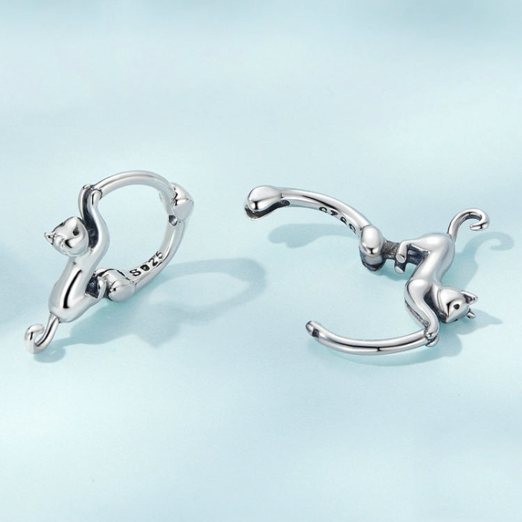 Boucles d'oreilles extensibles chat en argent sterling S925 et diamant, Taille :, Petit plaqué platine, Grand plaqué platine, Grand plaqué or, Grand plaqué or noir, Grand plaqué or rose