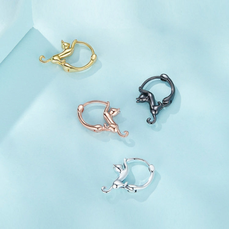 Boucles d'oreilles extensibles chat en argent sterling S925 et diamant, Taille :, Petit plaqué platine, Grand plaqué platine, Grand plaqué or, Grand plaqué or noir, Grand plaqué or rose