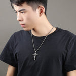 OPK 810 Collier Pendentif Homme Rétro en Acier Titane, [Pendentif Noir Doré, Couleur Acier+Chaîne Perles 3x55cm, Doré+Chaîne Perles 3x55cm, Noir Doré+Chaîne Perles 3x55cm, Pendentif Couleur Acier, Pendentif Doré