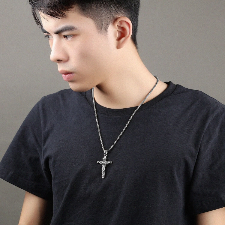 OPK 810 Collier Pendentif Homme Rétro en Acier Titane, [Pendentif Noir Doré, Couleur Acier+Chaîne Perles 3x55cm, Doré+Chaîne Perles 3x55cm, Noir Doré+Chaîne Perles 3x55cm, Pendentif Couleur Acier, Pendentif Doré