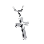 1213 Collier croix triple couche en acier titane pour hommes, Pendentif couleur acier + chaîne de perles 3x55cm, Pendentif noir + chaîne de perles 3x55cm, Pendentif or + chaîne de perles 3x55cm
