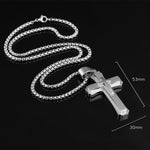 1213 Collier croix triple couche en acier titane pour hommes, Pendentif couleur acier + chaîne de perles 3x55cm, Pendentif noir + chaîne de perles 3x55cm, Pendentif or + chaîne de perles 3x55cm