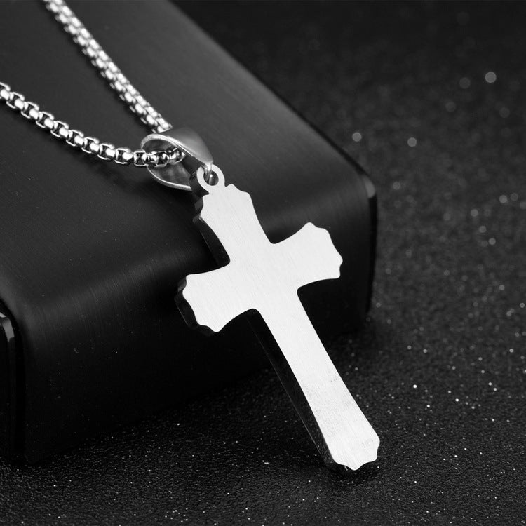 1213 Collier croix triple couche en acier titane pour hommes, Pendentif couleur acier + chaîne de perles 3x55cm, Pendentif noir + chaîne de perles 3x55cm, Pendentif or + chaîne de perles 3x55cm