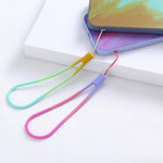 5 sangles de téléphone portable en silicone avec motifs tressés aquarelle en forme d'éventail, pour clé USB, : Fleur de cerisier printanière, Neige hivernale, Boue, Vert, Feuille d'automne jaune, Rouge violet