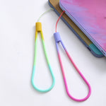 5 sangles de téléphone portable en silicone avec motifs tressés aquarelle en forme d'éventail, pour clé USB, : Fleur de cerisier printanière, Neige hivernale, Boue, Vert, Feuille d'automne jaune, Rouge violet
