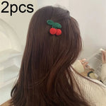 B316 2 pinces à cheveux mignonnes en laine tricotée, douces et polyvalentes, faites à la main, Beige, Cerise