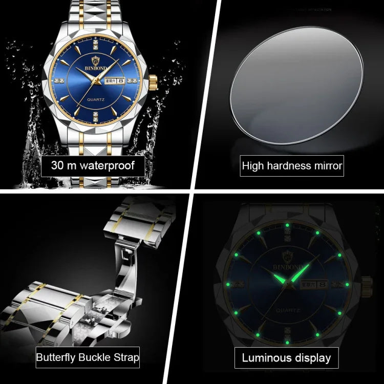 Montre à Quartz Multifonctionnelle Lumineuse BINBONG B5552 avec Calendrier d'Affaires