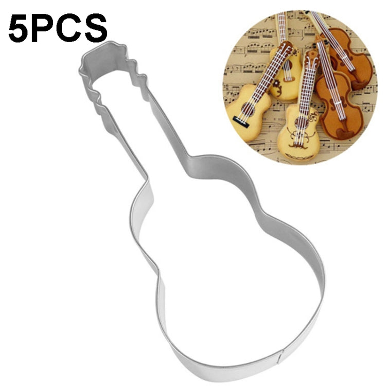 Moule à biscuits en forme de guitare en acier inoxydable, 5 pièces, pour pâtisserie, fondants, mousses, forme de guitare