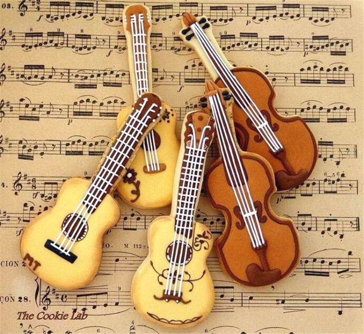Moule à biscuits en forme de guitare en acier inoxydable, 5 pièces, pour pâtisserie, fondants, mousses, forme de guitare