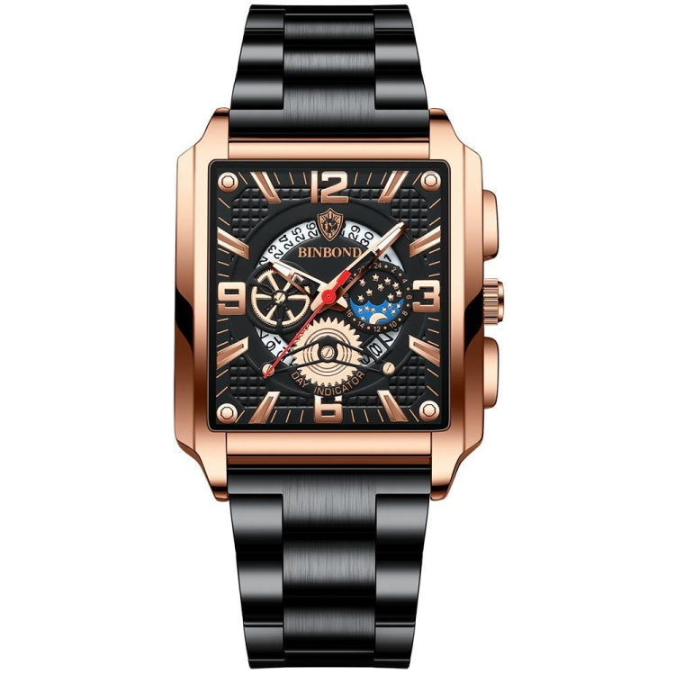 Montre quartz multifonction vintage étanche pour homme BINBONG B6575, noir-rose or-noir-rose, noir-noir-noir-blanc, noir-noir-noir-rose, or complet-noir, blanc-noir, blanc-blanc, cuir marron-rose or-noir