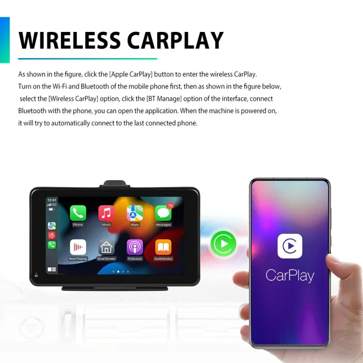 A3135 Écran intelligent filaire HD de 7 pouces avec CarPlay sans fil + Android Auto + Android, sans caméra, avec caméra