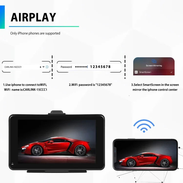 A3135 Écran intelligent filaire HD de 7 pouces avec CarPlay sans fil + Android Auto + Android, sans caméra, avec caméra