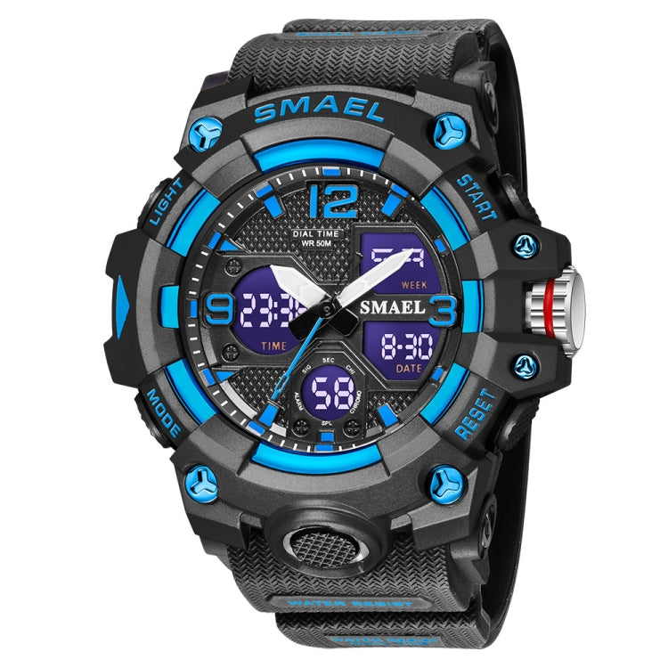 Montre homme sportive multifonctionnelle étanche lumineuse SMAEL 8008 pour extérieur, rouge, noir, orange, vert fluorescent, bleu foncé, vert herbe, noir or, rose or, noir bleu