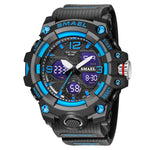 Montre homme sportive multifonctionnelle étanche lumineuse SMAEL 8008 pour extérieur, rouge, noir, orange, vert fluorescent, bleu foncé, vert herbe, noir or, rose or, noir bleu