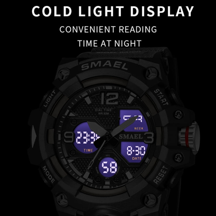 Montre homme sportive multifonctionnelle étanche lumineuse SMAEL 8008 pour extérieur, rouge, noir, orange, vert fluorescent, bleu foncé, vert herbe, noir or, rose or, noir bleu