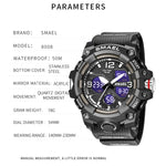 Montre homme sportive multifonctionnelle étanche lumineuse SMAEL 8008 pour extérieur, rouge, noir, orange, vert fluorescent, bleu foncé, vert herbe, noir or, rose or, noir bleu
