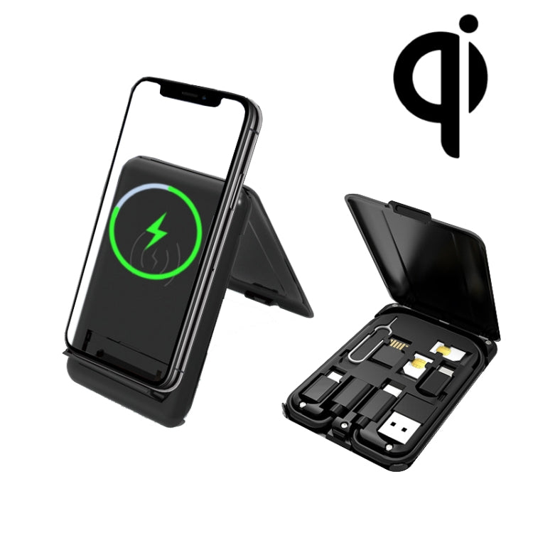 Organisateur de câble de données avec chargeur sans fil 15W BM3016C, support téléphone pliable avec adaptateur, BM3016C Noir