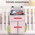 Organisateur de lit bébé Rangement de couches pour nouveau-né Sacs suspendus Sac de chevet, Gris lin, Rose lin