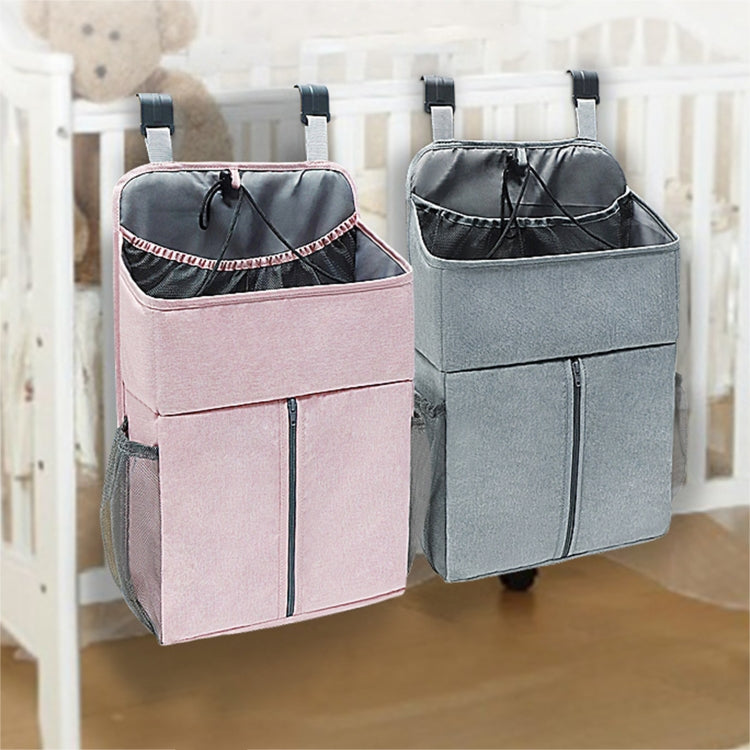Organisateur de lit bébé Rangement de couches pour nouveau-né Sacs suspendus Sac de chevet, Gris lin, Rose lin