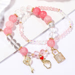 Bracelet à perles de cristal pour femmes, en cristal naturel, S2204-3 Opale rose, S2204-2 Opale bleue, S2204-6 Orange+Papillon, S2204-5 Opale rose, S2203-1 Rose+Rose, S2203-2 Bleu+Rose, S2203-7 Rose+Clé