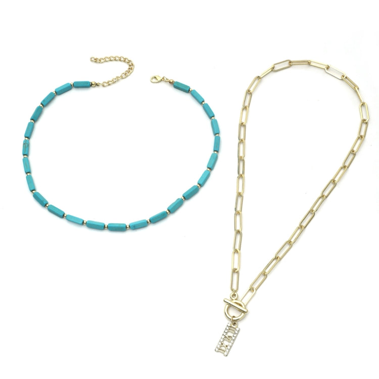 Accessoires en turquoise naturelle Bijoux pour femmes, N2206-6 Collier rectangulaire 2 pièces/ensemble, Collier + boucles d'oreilles 2 pièces/ensemble, Collier + bracelet + boucles d'oreilles 3 pièces/ensemble
