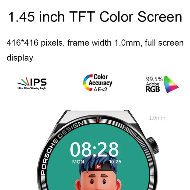 Montre de sport ST5 MAX 1,45 pouce avec enregistrement intelligent, étanche et fonction d'appel vocal.