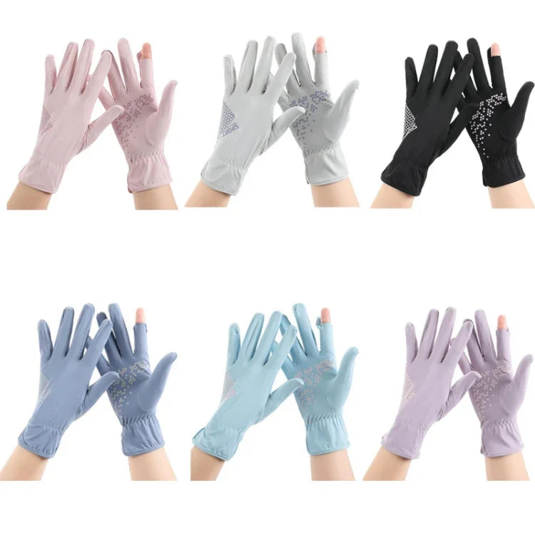 1 paire de gants de conduite antidérapants en soie glacée, fins, anti-UV, pour l'été, taille unique