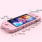 Console de jeu portable RG3000 avec double poignée, disponible en rose, gris, violet, vert et jaune.