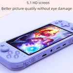 Console de jeu portable RG3000 avec double poignée, disponible en rose, gris, violet, vert et jaune.