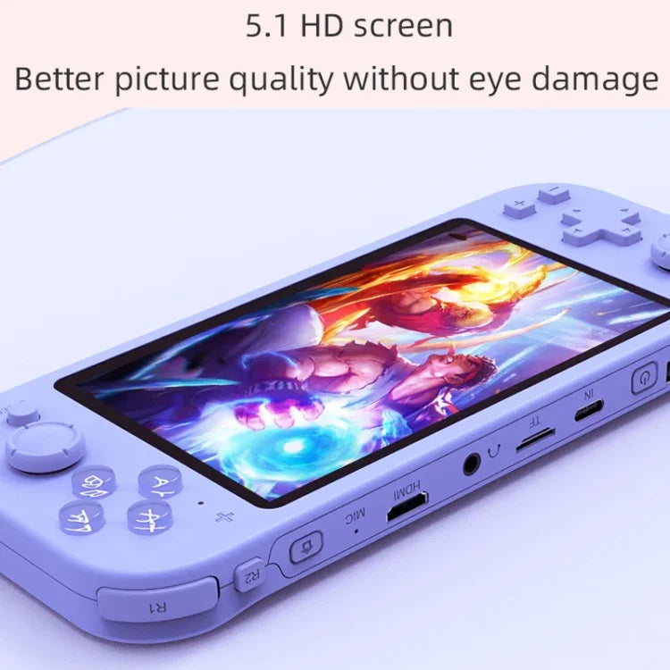 Console de jeu portable RG3000 avec double poignée, disponible en rose, gris, violet, vert et jaune.