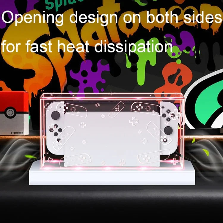 035 pour Nintendo Switch/Solution de protection anti-poussière avec base lumineuse pour écran OLED, Spécifications : Base lumineuse, Transparent, Étiquette blanche, Étiquette noire, Poignée, Jet Warrior, Noble, Gengar