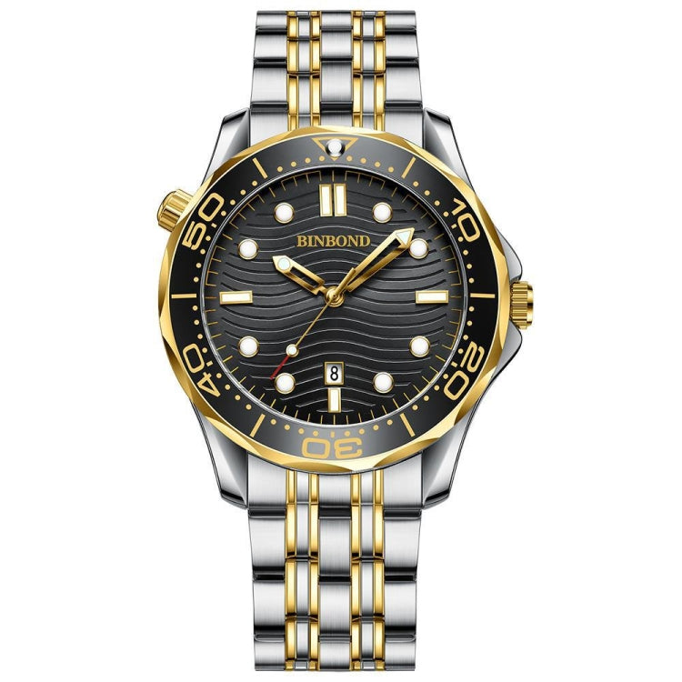 Montre quartz sportive étanche lumineuse 30m BINBOND B2820 pour homme, acier blanc surface noire, acier blanc surface blanche, acier blanc surface bleue, or intermédiaire surface noire, or intermédiaire surface bleue, acier noir surface noire blanche