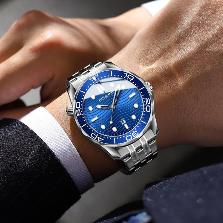 Montre quartz sportive étanche lumineuse 30m BINBOND B2820 pour homme, acier blanc surface noire, acier blanc surface blanche, acier blanc surface bleue, or intermédiaire surface noire, or intermédiaire surface bleue, acier noir surface noire blanche