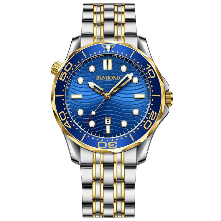 Montre quartz sportive étanche lumineuse 30m BINBOND B2820 pour homme, acier blanc surface noire, acier blanc surface blanche, acier blanc surface bleue, or intermédiaire surface noire, or intermédiaire surface bleue, acier noir surface noire blanche