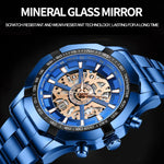 Montre à quartz lumineuse étanche BINBOND S033 à boîtier évidé, en acier noir-noir-or, acier noir-noir-or rose, tout or-noir-or, acier bleu-bleu