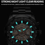 Montre à quartz lumineuse étanche BINBOND S033 à boîtier évidé, en acier noir-noir-or, acier noir-noir-or rose, tout or-noir-or, acier bleu-bleu
