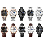 BINBOND B3591 Montre Homme Lumineuse Étanche 30m avec Calendrier, Acier Noir-Noir, Cuir Noir-Blanc-Noir, Cuir Marron-Blanc-Blanc